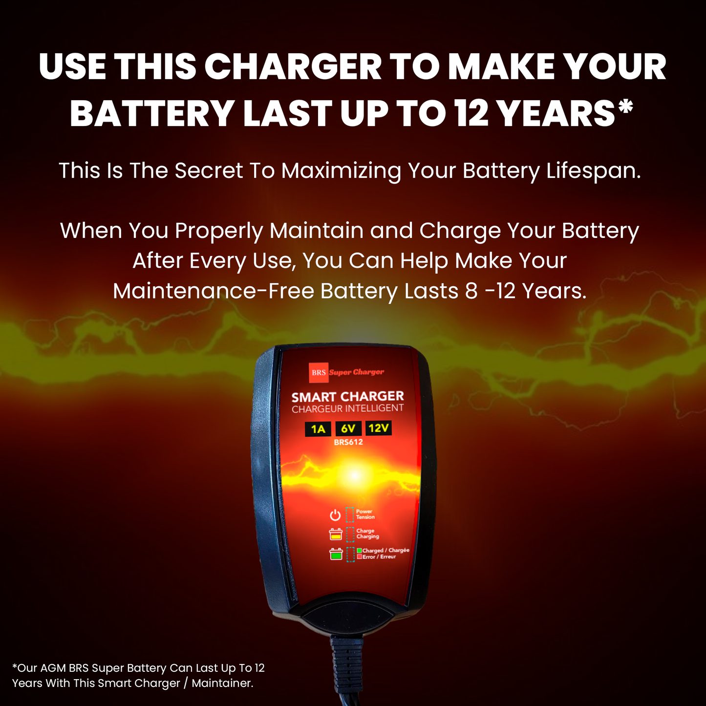 BRS Super Charger BRS612 - 6V/12V Fully Automatic Smart Charger Battery Maintainer & Rejuvenator - BRS Super Battery
