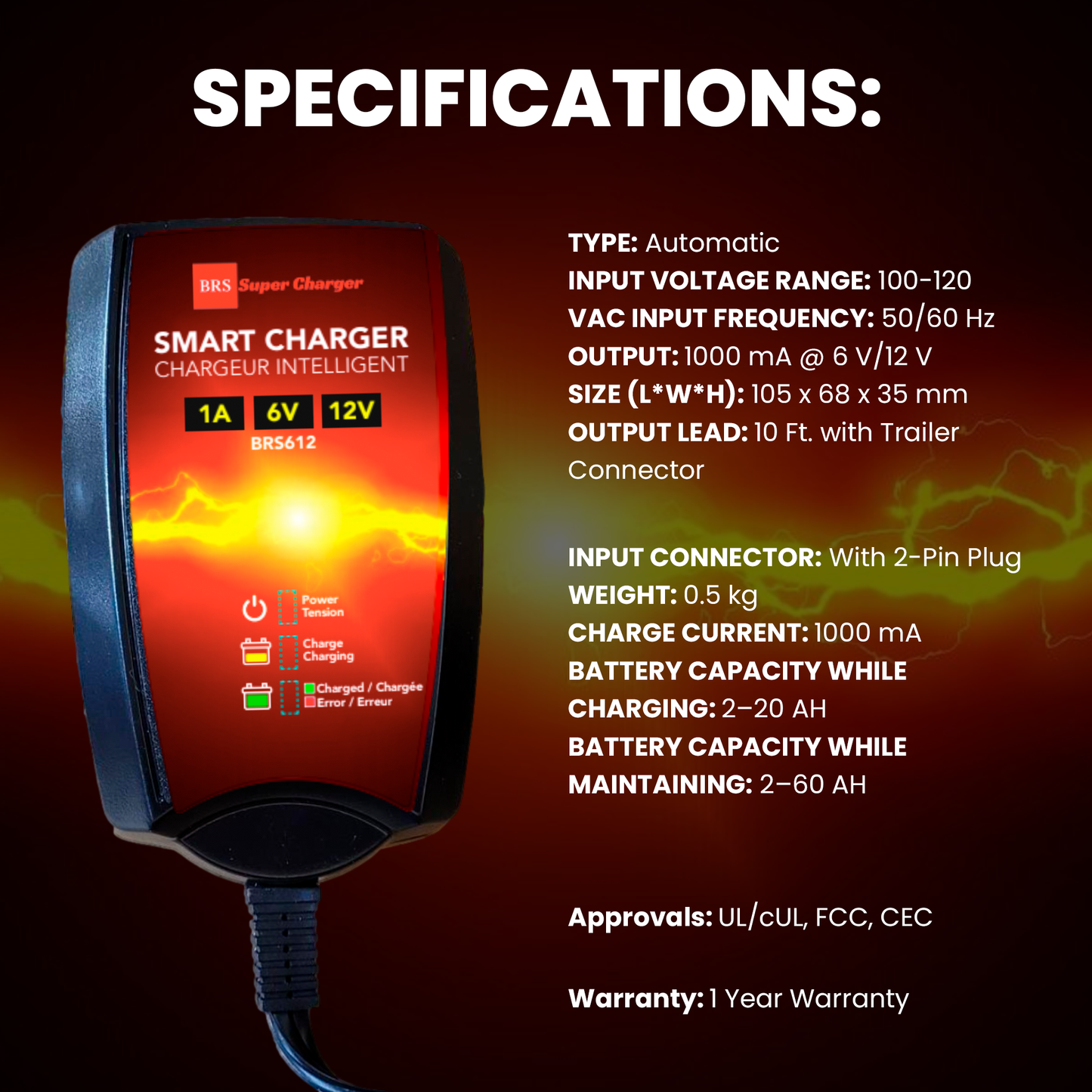 BRS Super Charger BRS612 - 6V/12V Fully Automatic Smart Charger Battery Maintainer & Rejuvenator - BRS Super Battery