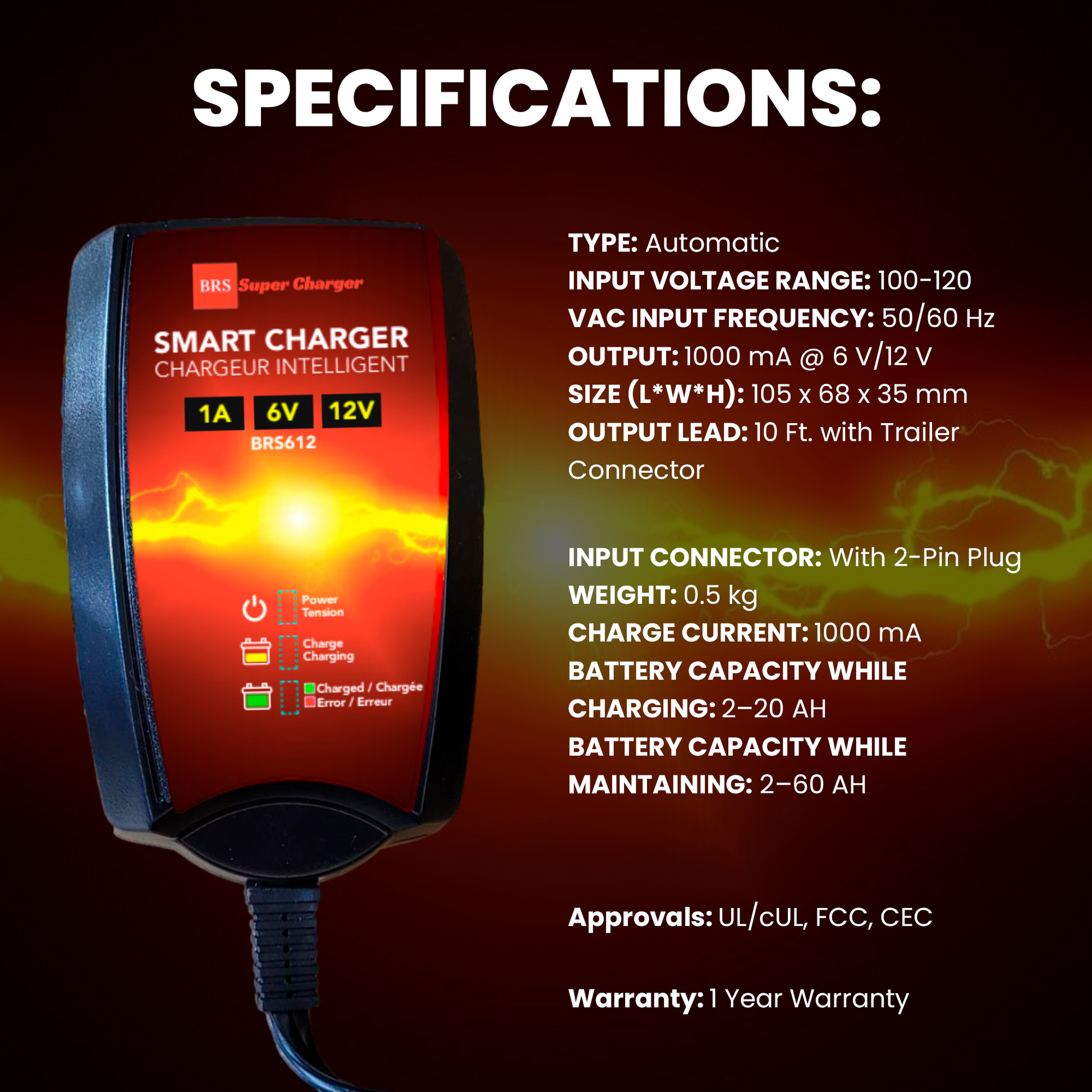 BRS Super Charger BRS612 - 6V/12V Fully Automatic Smart Charger Battery Maintainer & Rejuvenator - BRS Super Battery