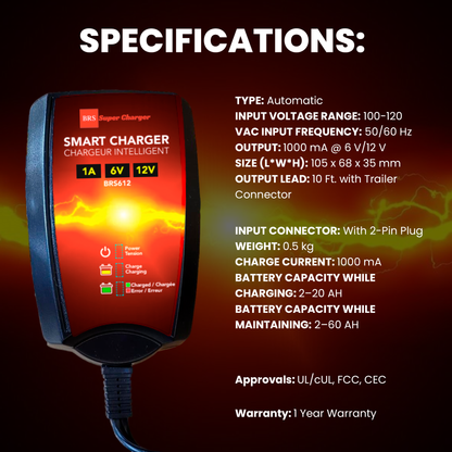 BRS Super Charger BRS612 - 6V/12V Fully Automatic Smart Charger Battery Maintainer & Rejuvenator - BRS Super Battery