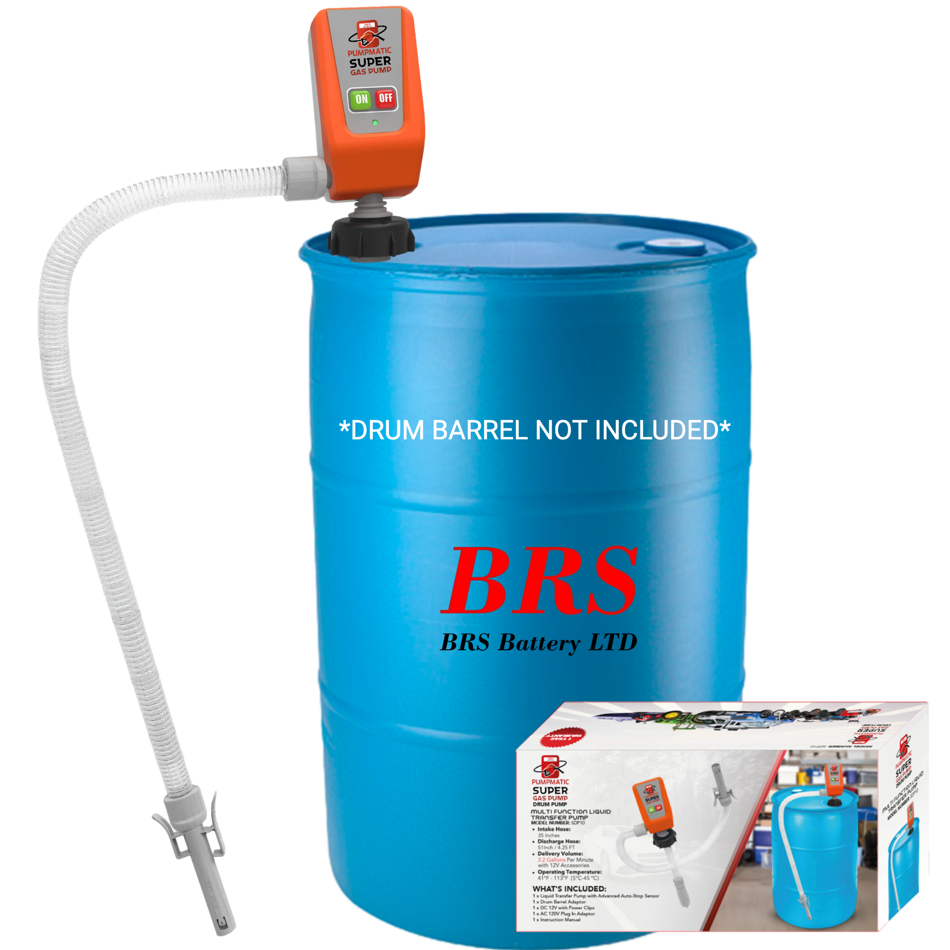 45 Gallon Drum Barrel Pump - Pumpmatic Super Drum Pump - BRS Super Battery