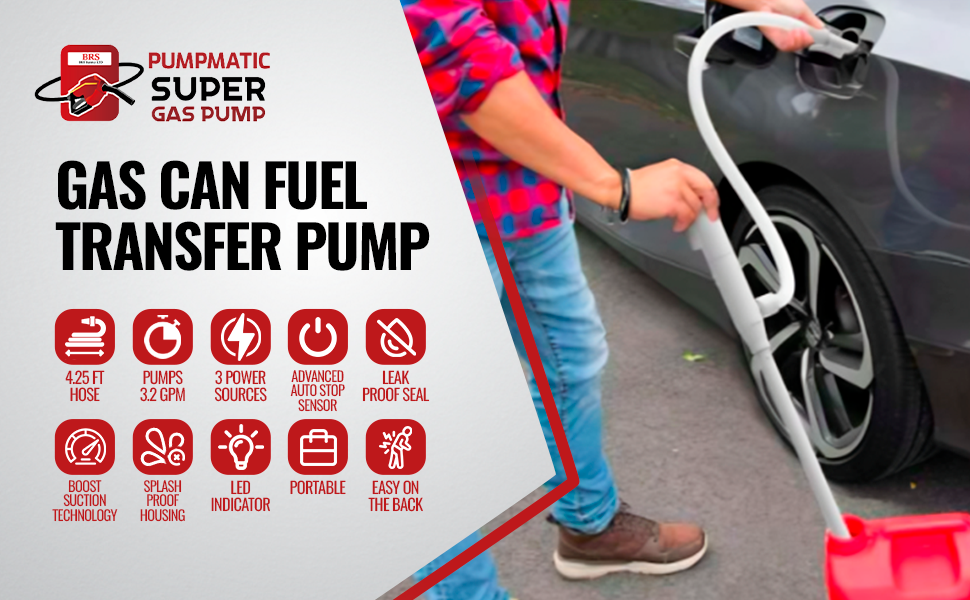 PumpMatic Stick Pump w/ Auto-Stop Sensor & 4.25 Ft Hose - BRS Super Battery