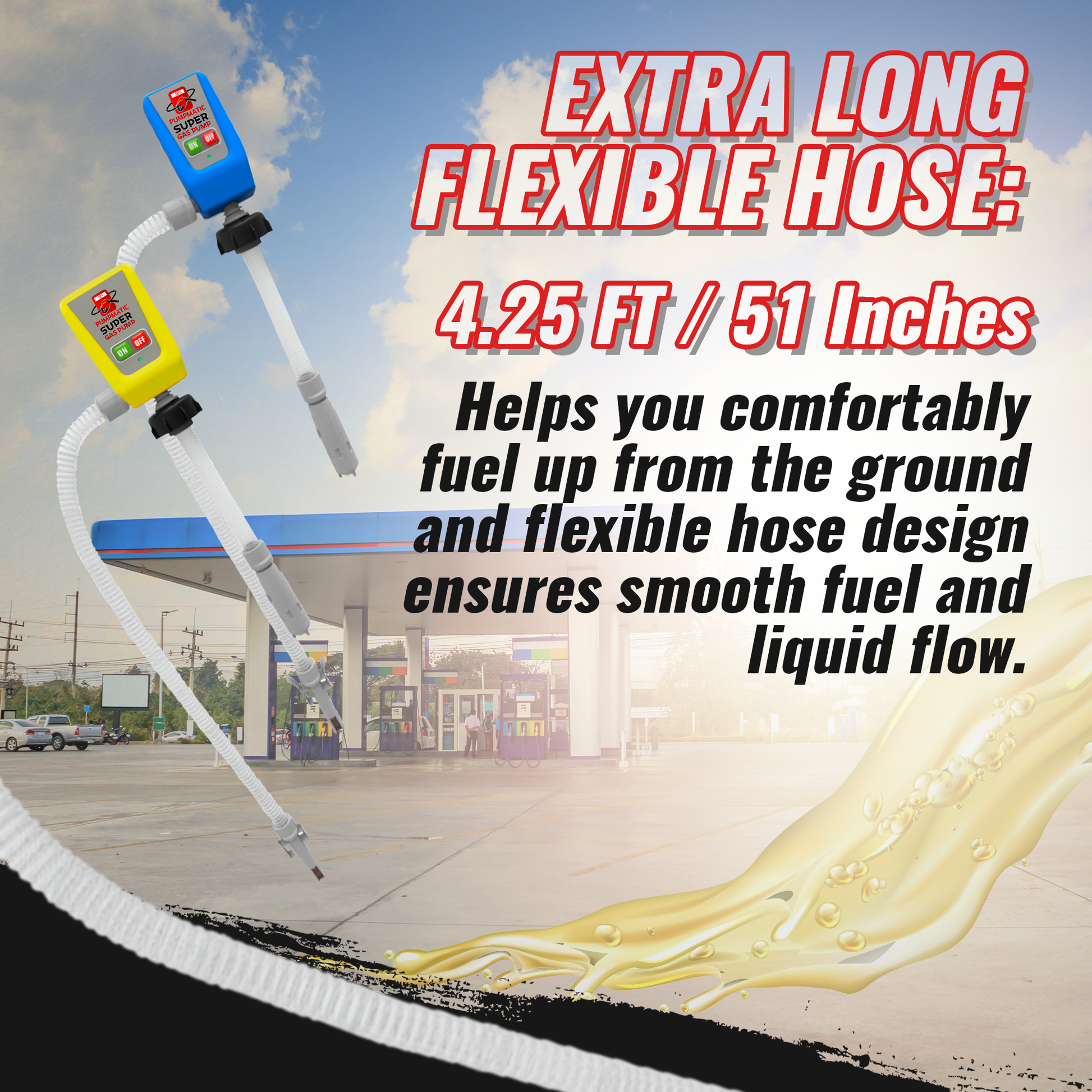 PumpMatic - Diesel Fuel Pump - Transfer Gas, Kerosene + Siphon Pump + 3 Power Sources w/ 4.25 Ft Hose - BRS Super Battery