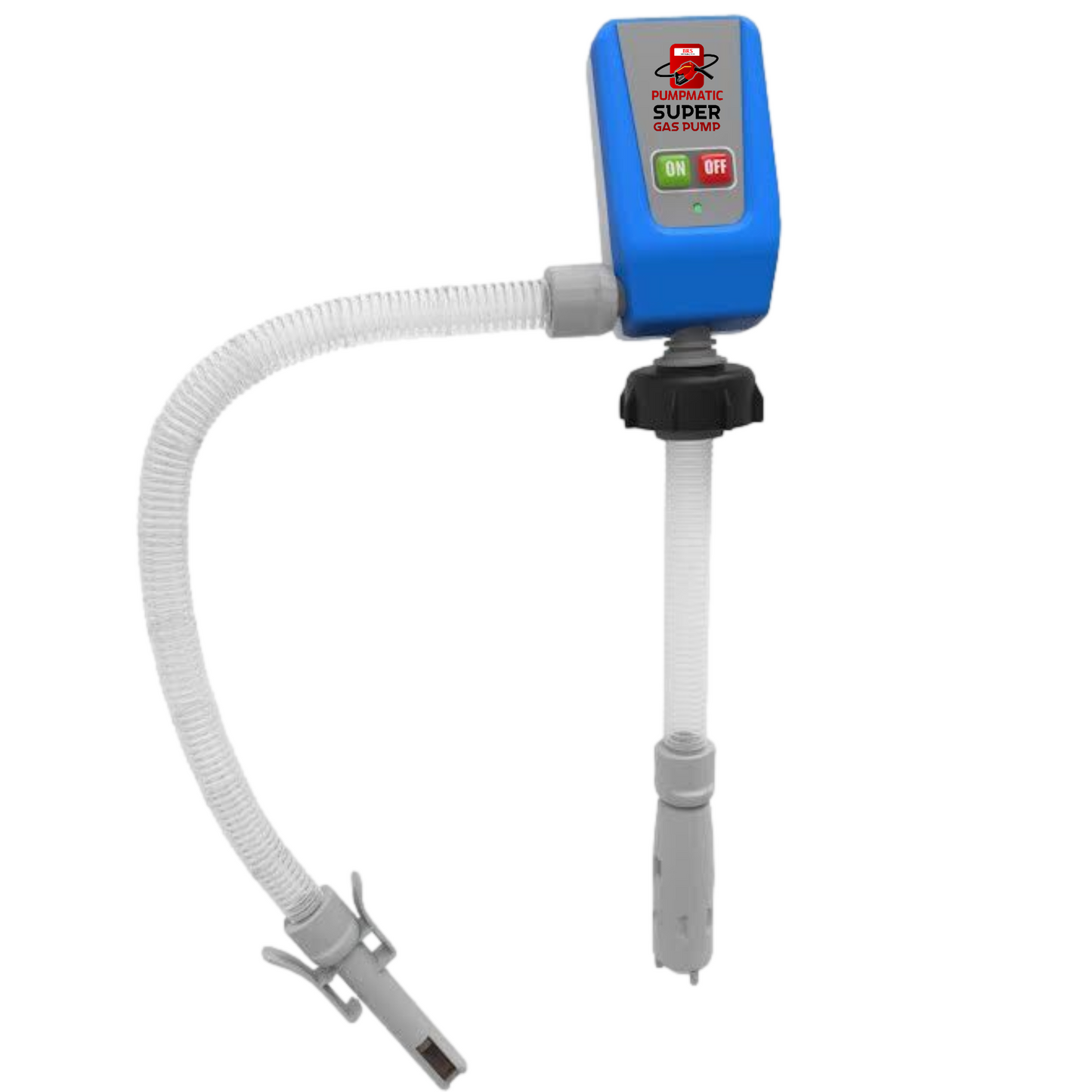 PumpMatic Super Gas Pump Fuel Transfer Pump for Gas, Diesel, Kerosene + 3 Power Sources w/ Extra Long Hose Siphon - BRS Super Battery