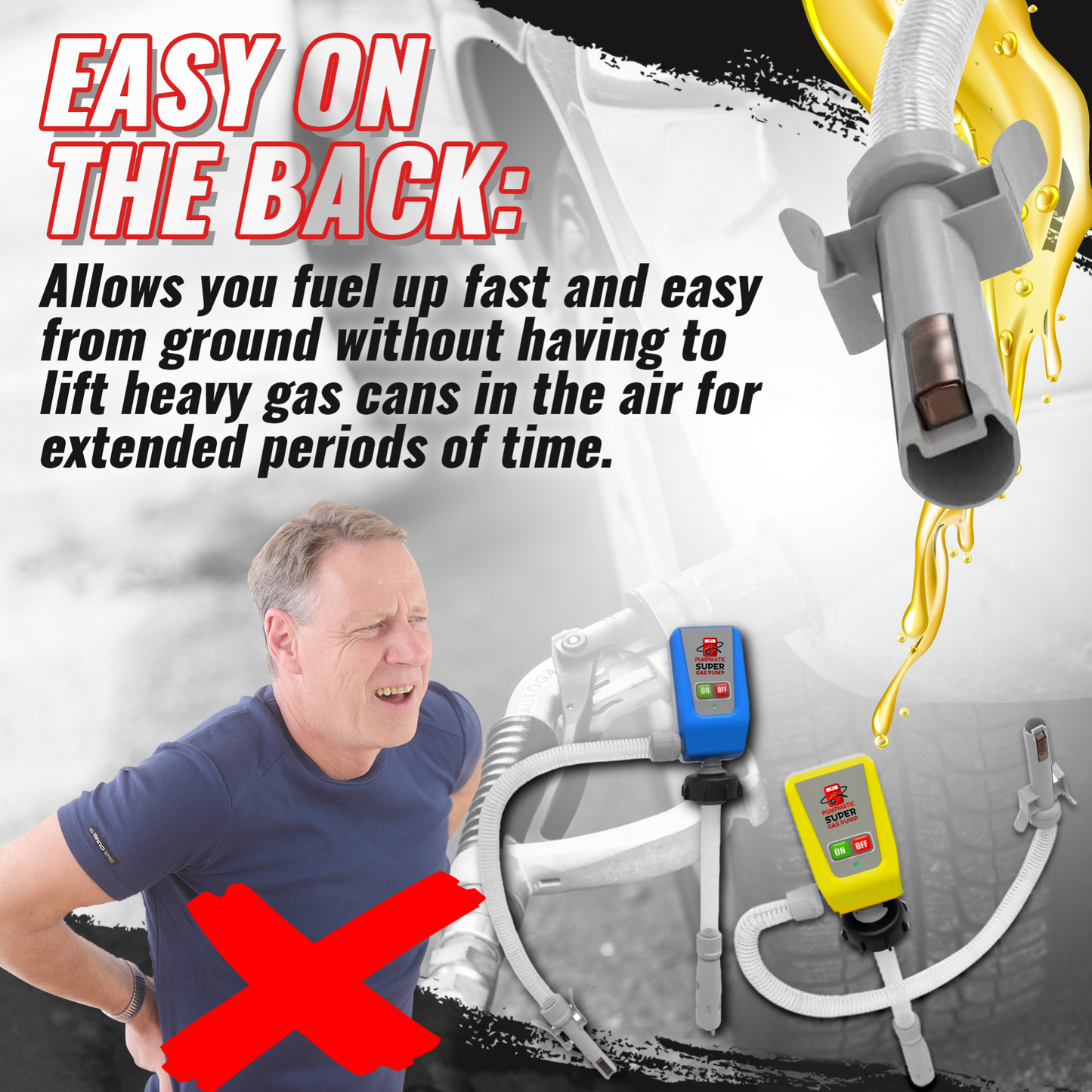 PumpMatic - Diesel Fuel Pump - Transfer Gas, Kerosene + Siphon Pump + 3 Power Sources w/ 4.25 Ft Hose - BRS Super Battery